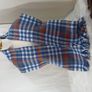 Super Soft NWT, A New Day Brushed Blanket/Scarf. Blue/White/Rust Plaid 80"X27"
